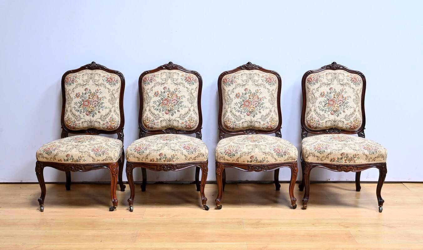 Suite of 4 Rosewood Chairs, Louis XV style, Napoleon III period – Mid-19th century