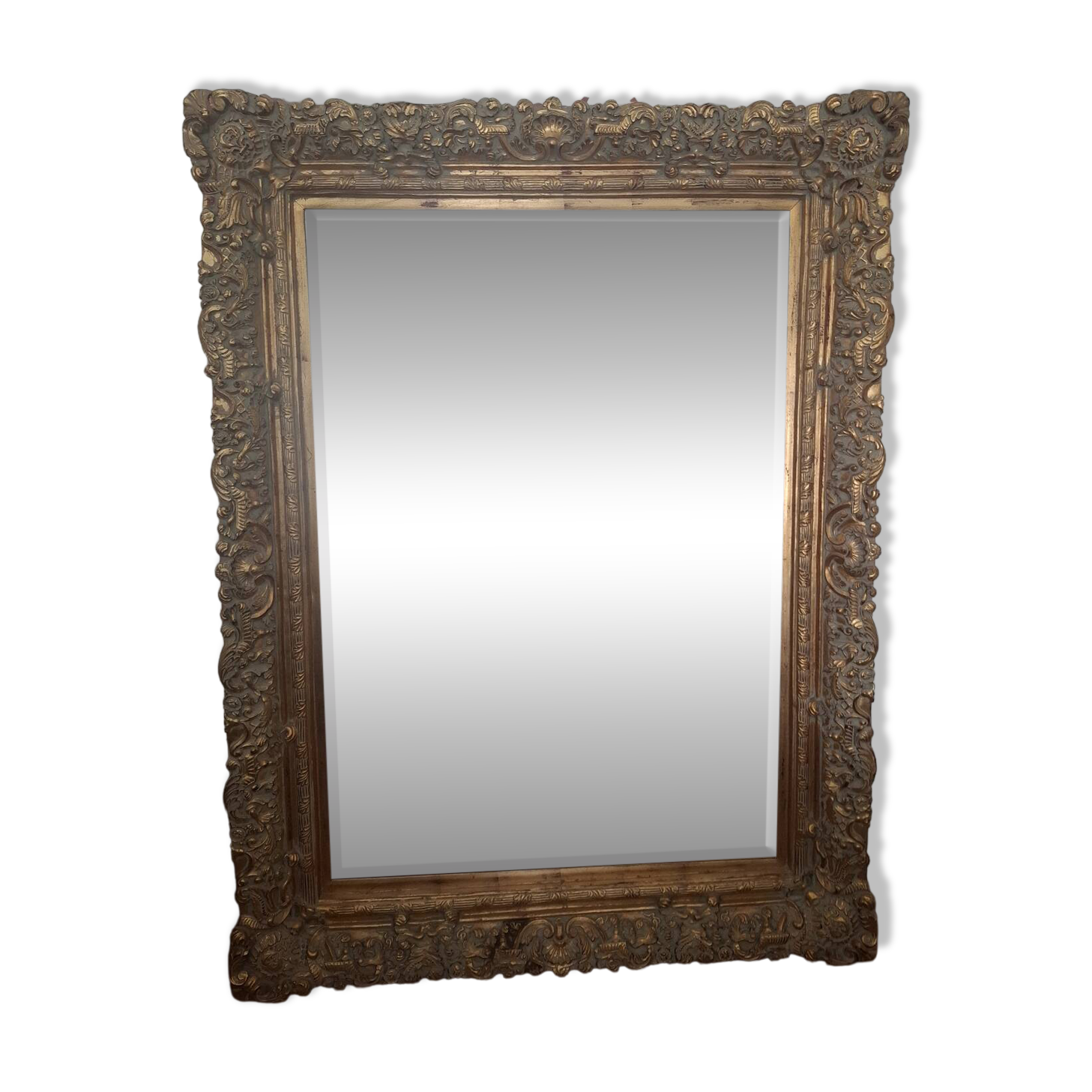 Grand miroir ancien monumental 185x145 bois doré glace biseautée style