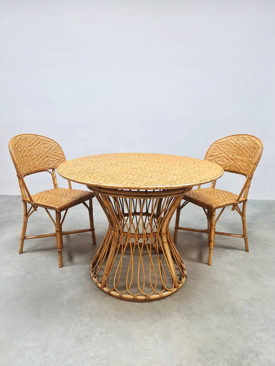 Vintage round rattan bamboo dining set 'bohemian'