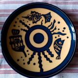 Assiette bleue et jaune vintage