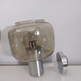Pair of vintage chrome wall lights with smoked glass globe