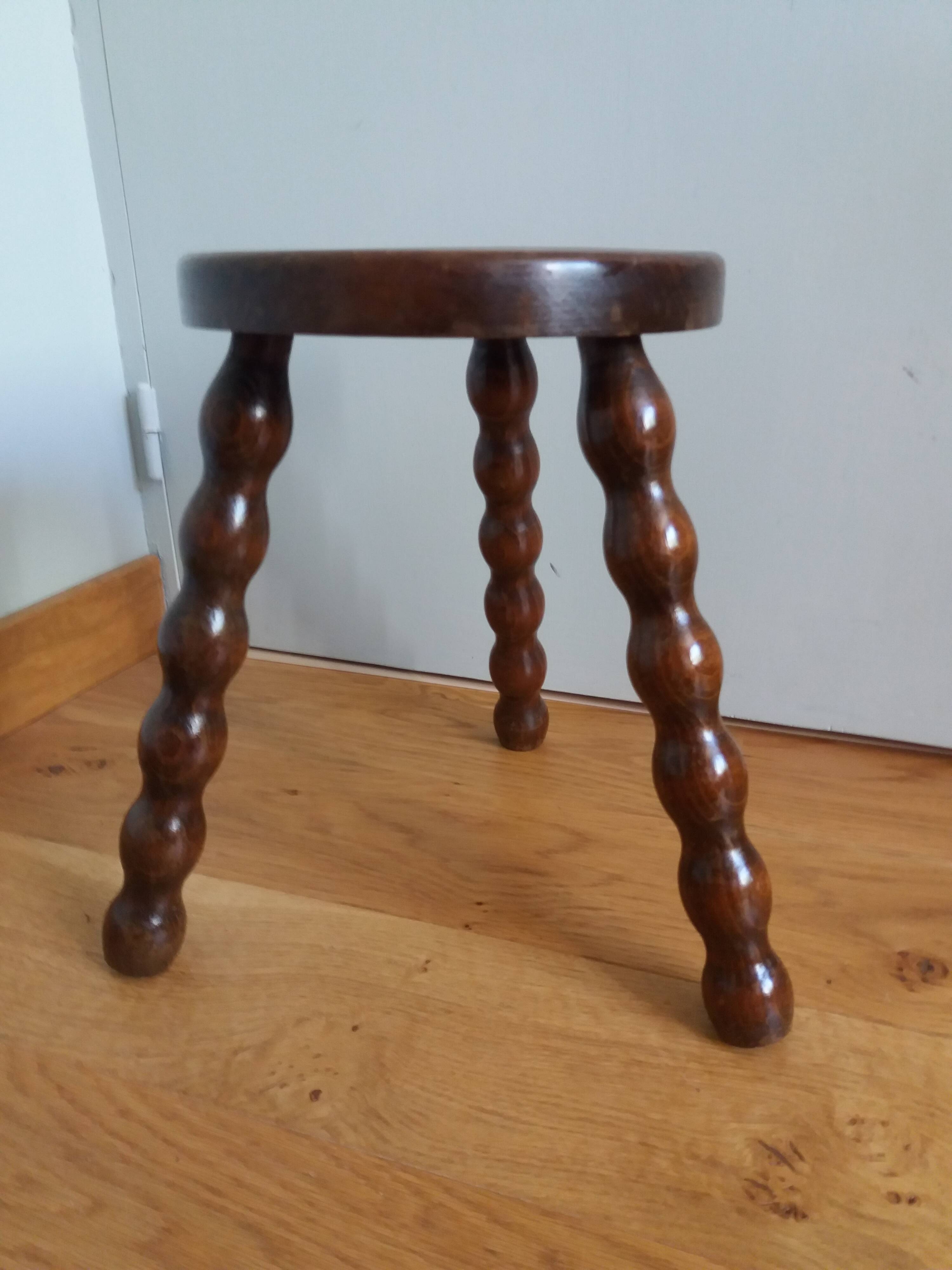 Turned wood tripod stool