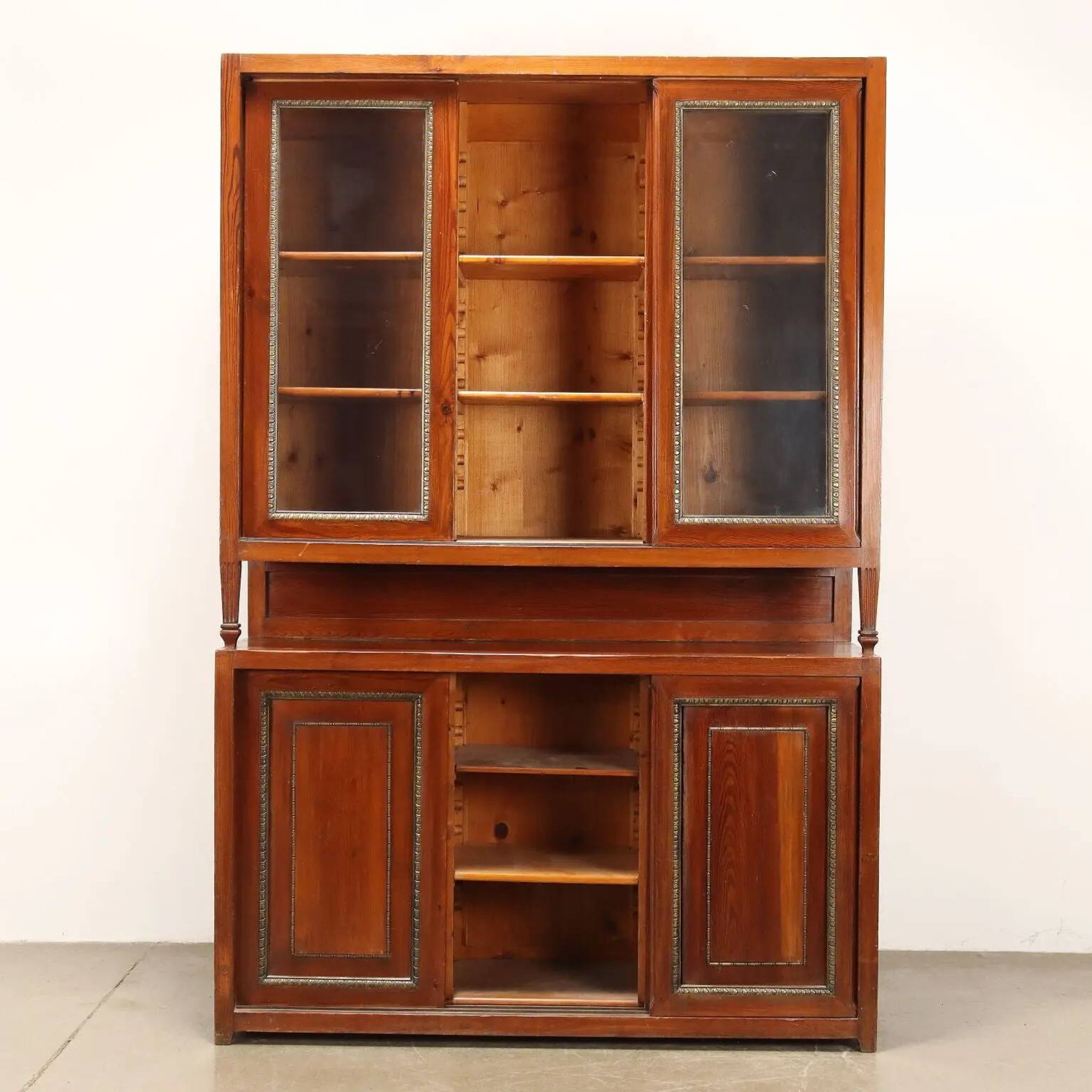 Vintage larch sideboard with sliding metal doors, Italy, 20th century