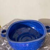 Plat en grès émaillé bleu
