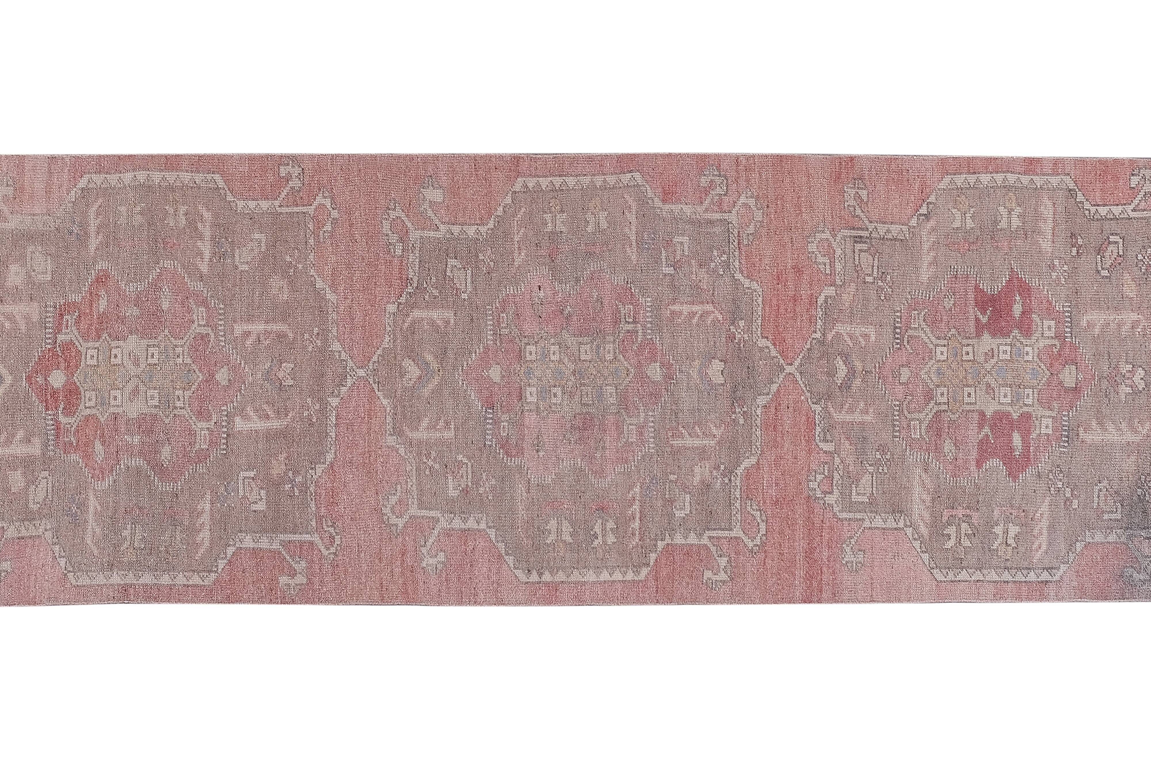Vintage Turkish rug from Oushak, hand-woven 100x353 cm