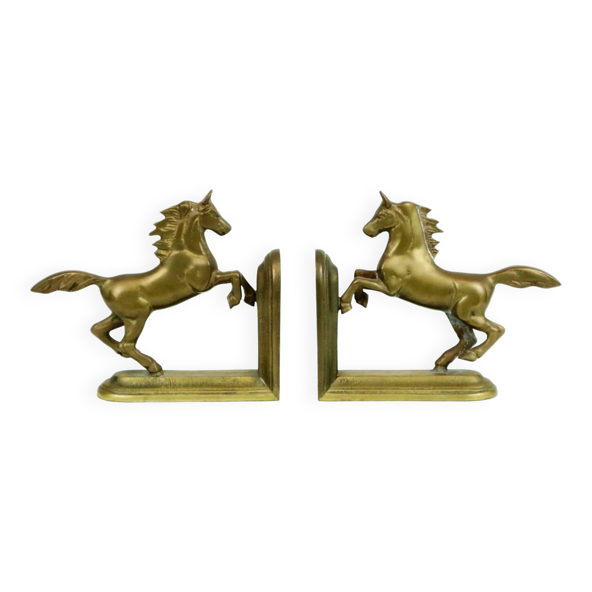 Brass prancing horses bookends figurines vintage copper 1970s