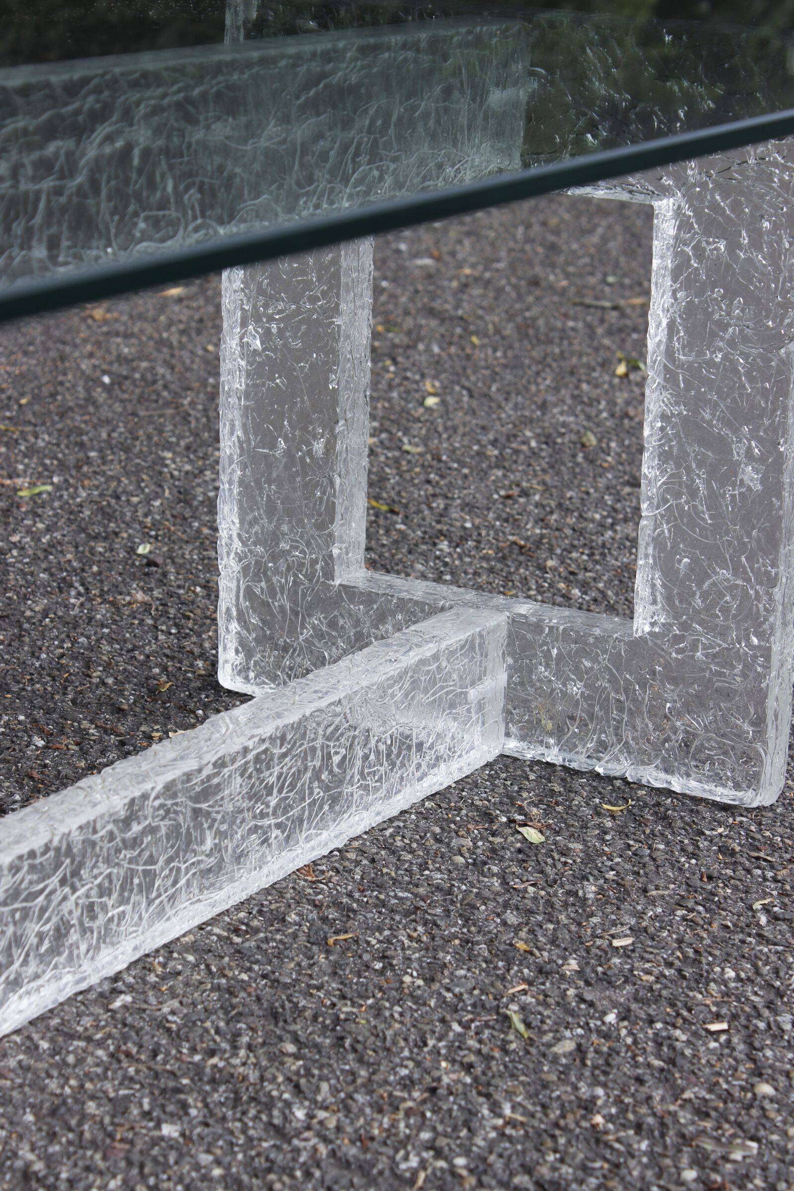 Vintage coffee table with frosted plexiglass base 1970s