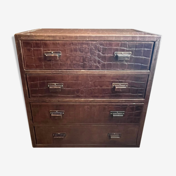 Chest of drawers with 4 drawers in Crocodile style waffle leather