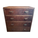 Commode à 4 tiroirs en Cuir Gauffré Façon Croco