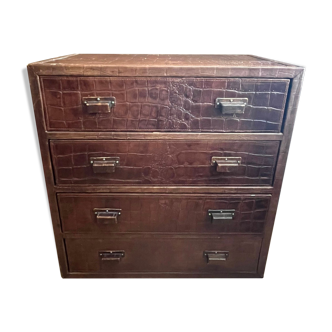 Chest of drawers with 4 drawers in Crocodile style waffle leather