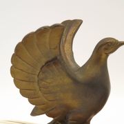 French Art Deco table lamp, bird motif, marble base, white glass globe 4477