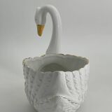 Vintage swan pot holder in white and gold ceramic