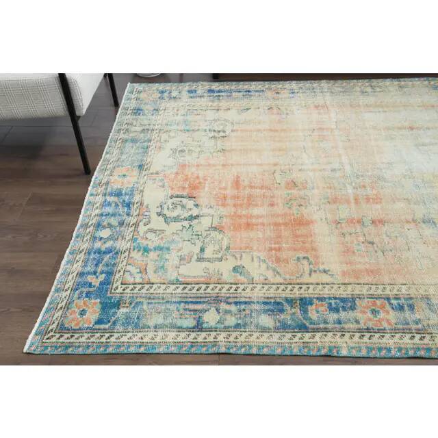 1970s Vintage Turkish Oushak Handmade Wool Cotton Orange Area Rug  193x302