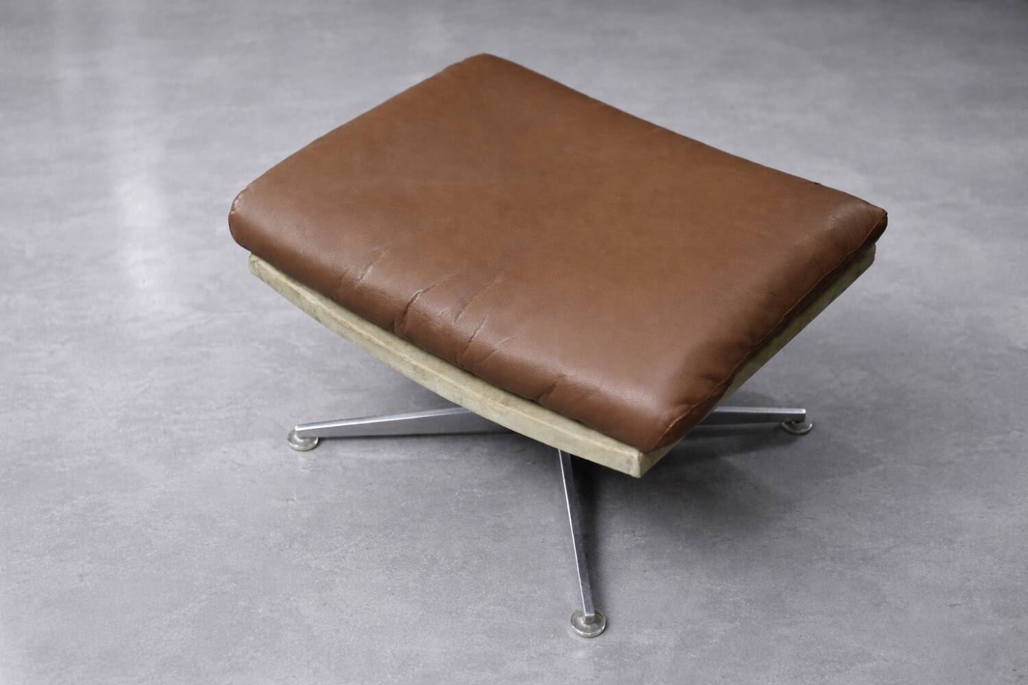 Vintage Mid-Century Danish Modern Brown Leather Swivel Chair and Ottoman