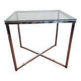 Table basse vintage en verre et pieds chromés – style 70's