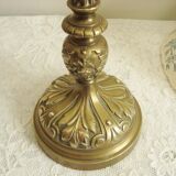 Lampe ancienne en bronze avec son abat-jour en tissu toile de Jouy bleu