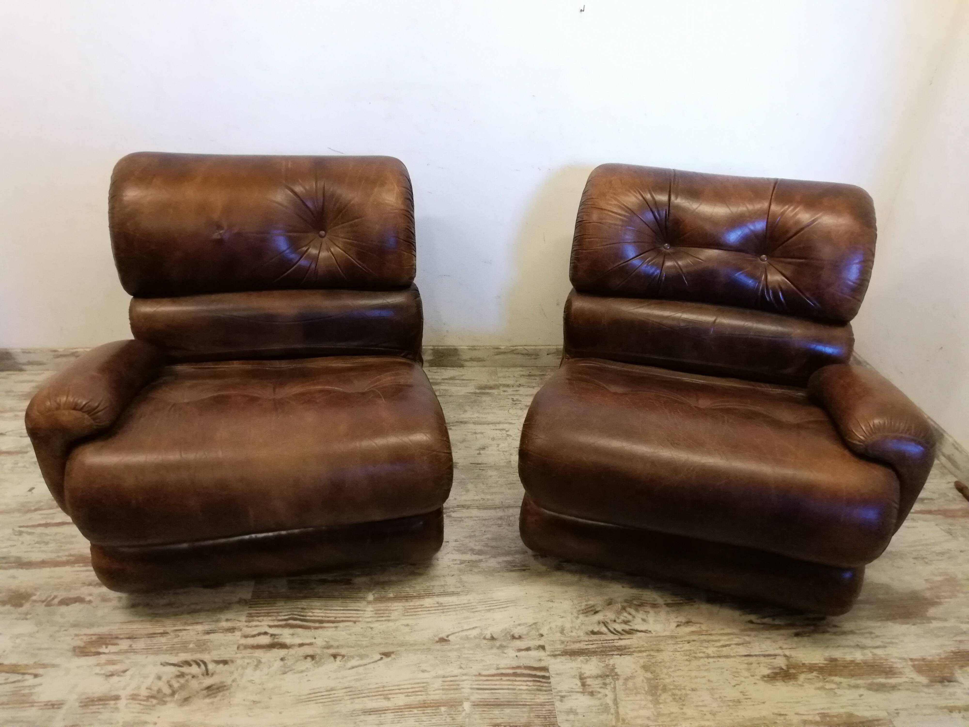 Vintage brown leather sofa 2 modules