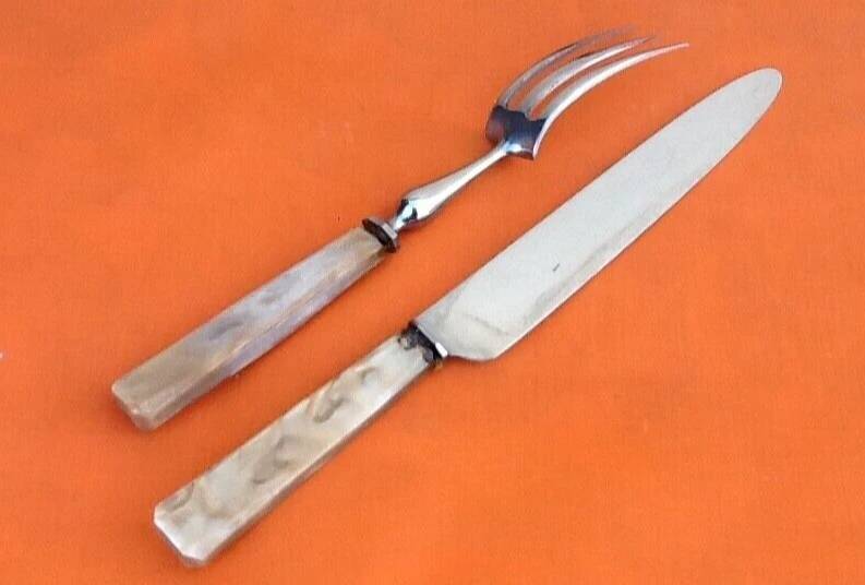 1930s Art Deco Salad Bowl/Lamb Carving Set Sauzedde Cutlery