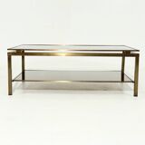 Two Tier Brass and Smoked Glass Coffee Table 1970s