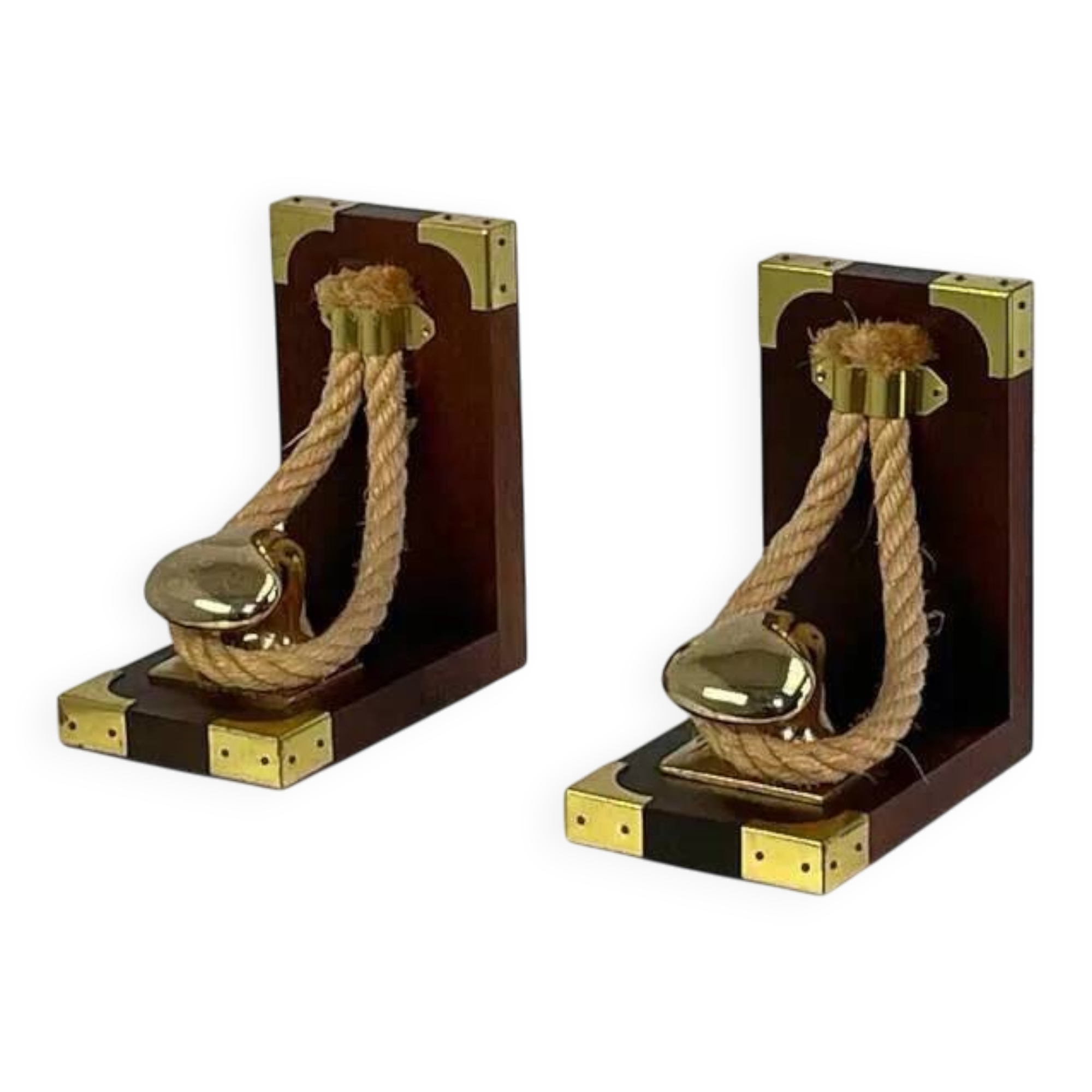 Pair of antique wooden and brass bookends
