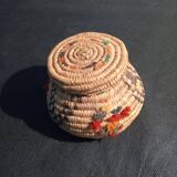 Ancienne Boite ronde Africaine en Paille et Osier