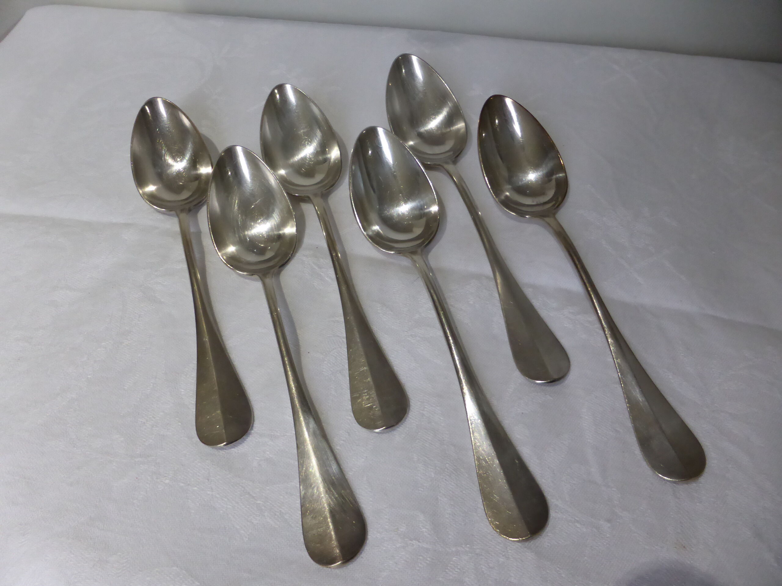 6 vintage silver plated soup spoons with hallmarks