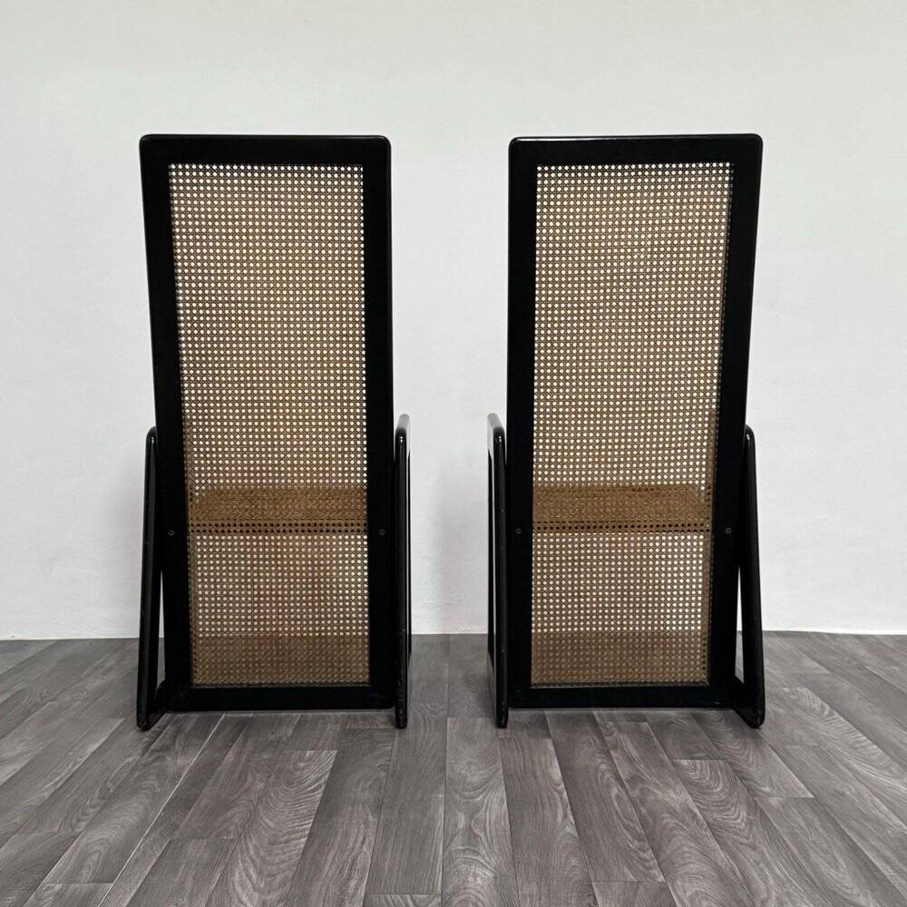 High-Backed Chairs in Lacquered Vienna Straw, 1970s, Set of 2