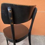 6 patinated curved wood bistro chairs