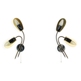 Pair of 1950s mid century sconces wall lamps brass black metal
