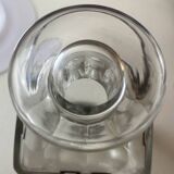 Portable Art Deco liquor cabinet in mahogany & metal with 3 Baccarat crystal bottles.