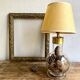 Glass lamp, brass, 2 M fabric cable, 50s lampshade