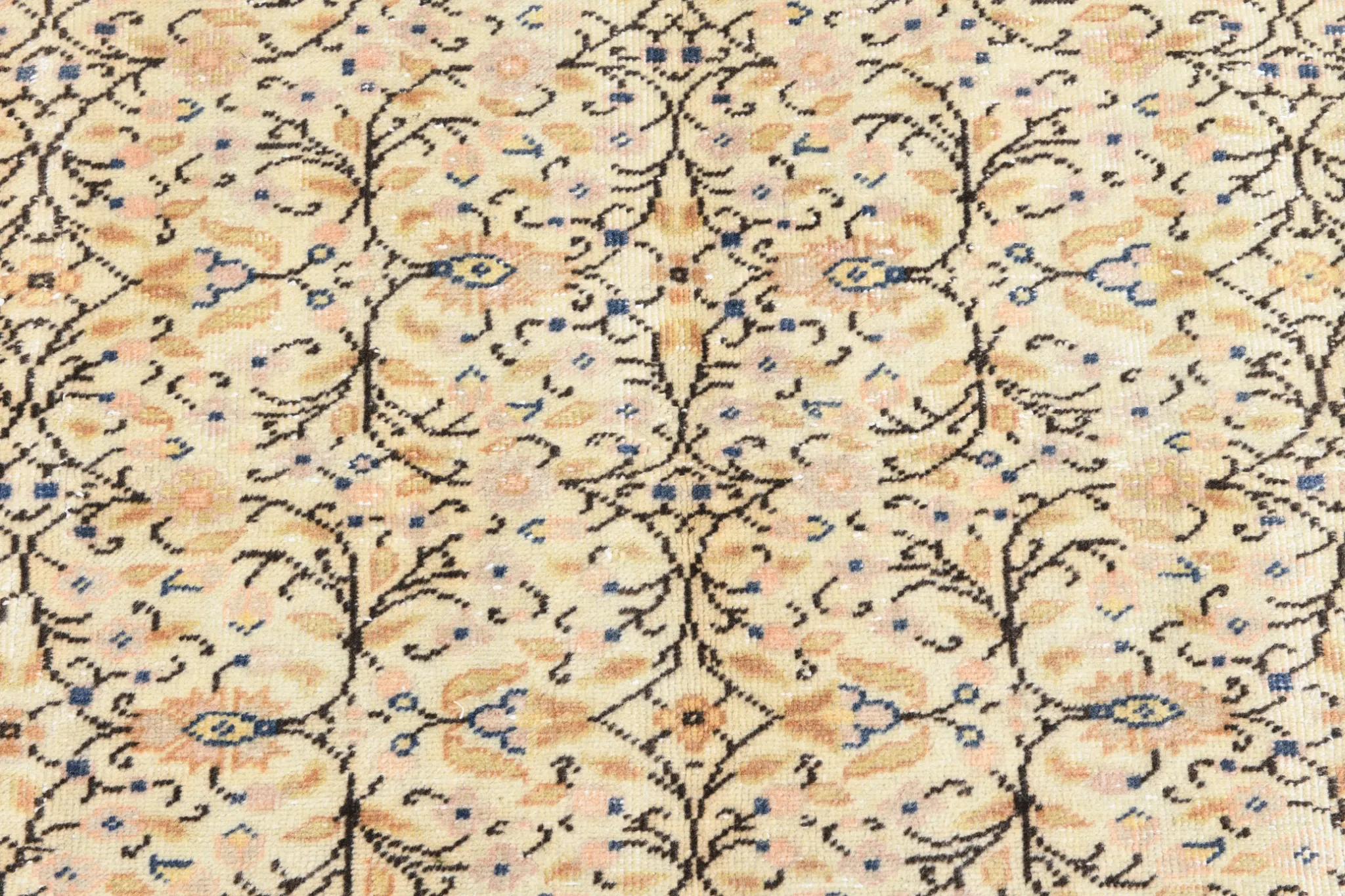9x13 Vintage Cream Blue Persian Rug, Turkish Handmade Wool Floral Carpet