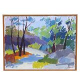 Original Swedish oil on canvas – “Saltsjöbadssommer” by Gustaf Höglund – 1969 – vintage & framed – 51 × 67 cm