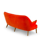 Canapé 3 places en velours orange du milieu du siècle retapissé de CFC Silkeborg, années 1960