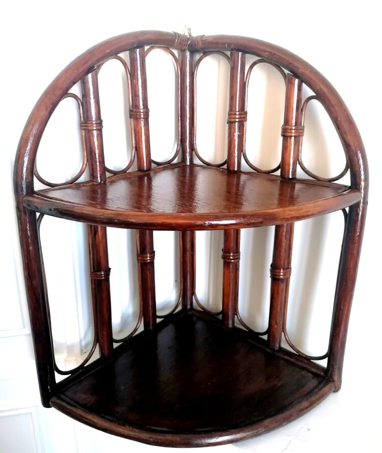 Rattan corner shelf, work from the 1970s