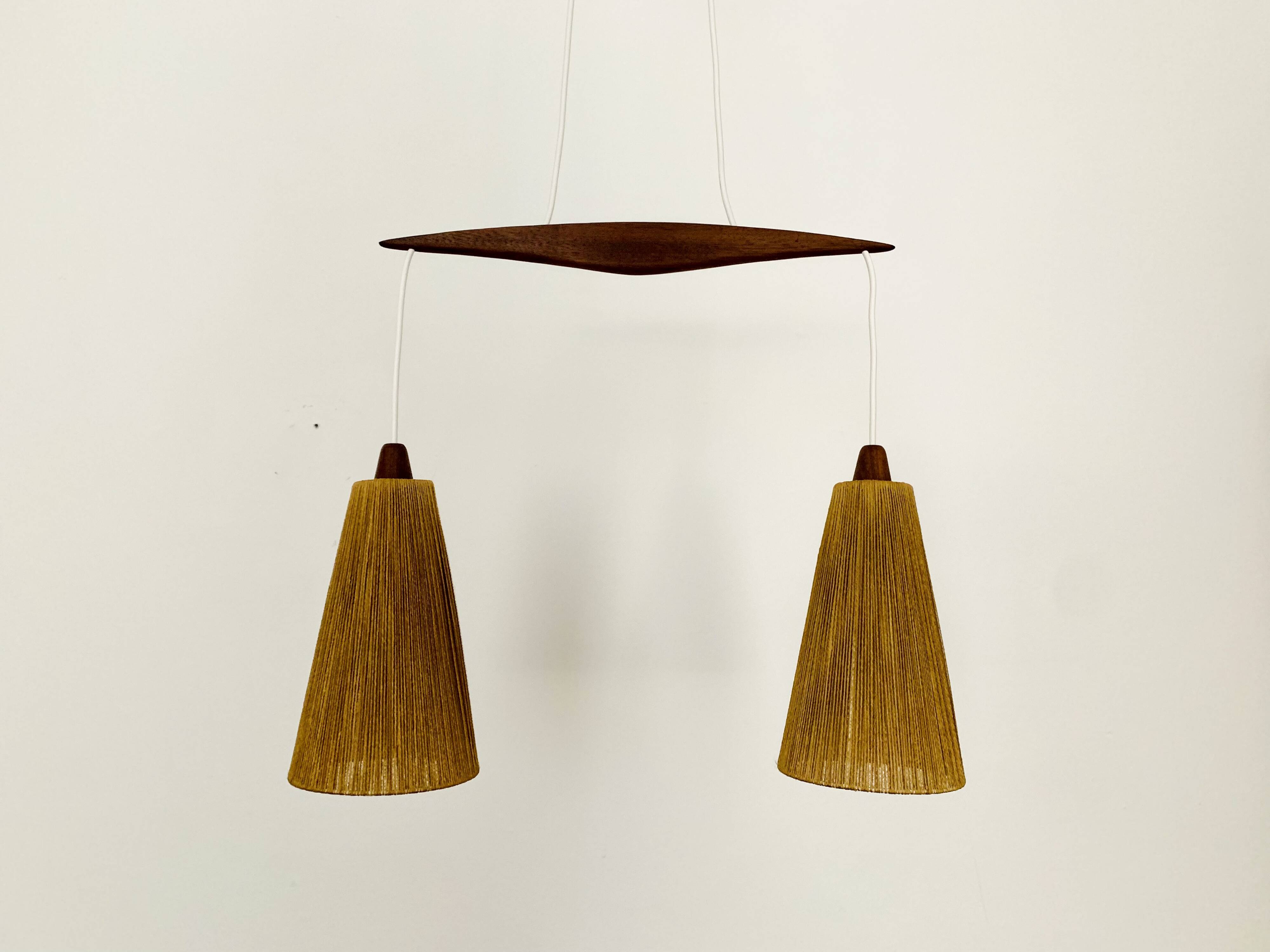 Teakwood and Sisal Pendant Lamp by Temde