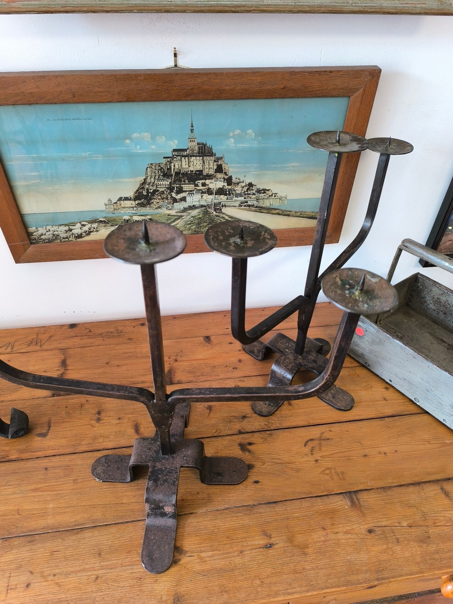 Pair of wrought iron candlesticks circa 1960