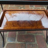 Serving table in wrought iron and solid mahogany bramble