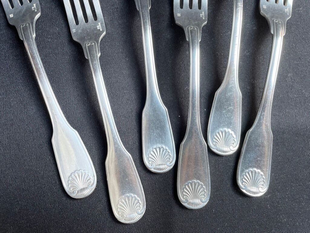 6 Christofle silver silver metal salad or dessert forks model Vendôme/Arcantia before 1983