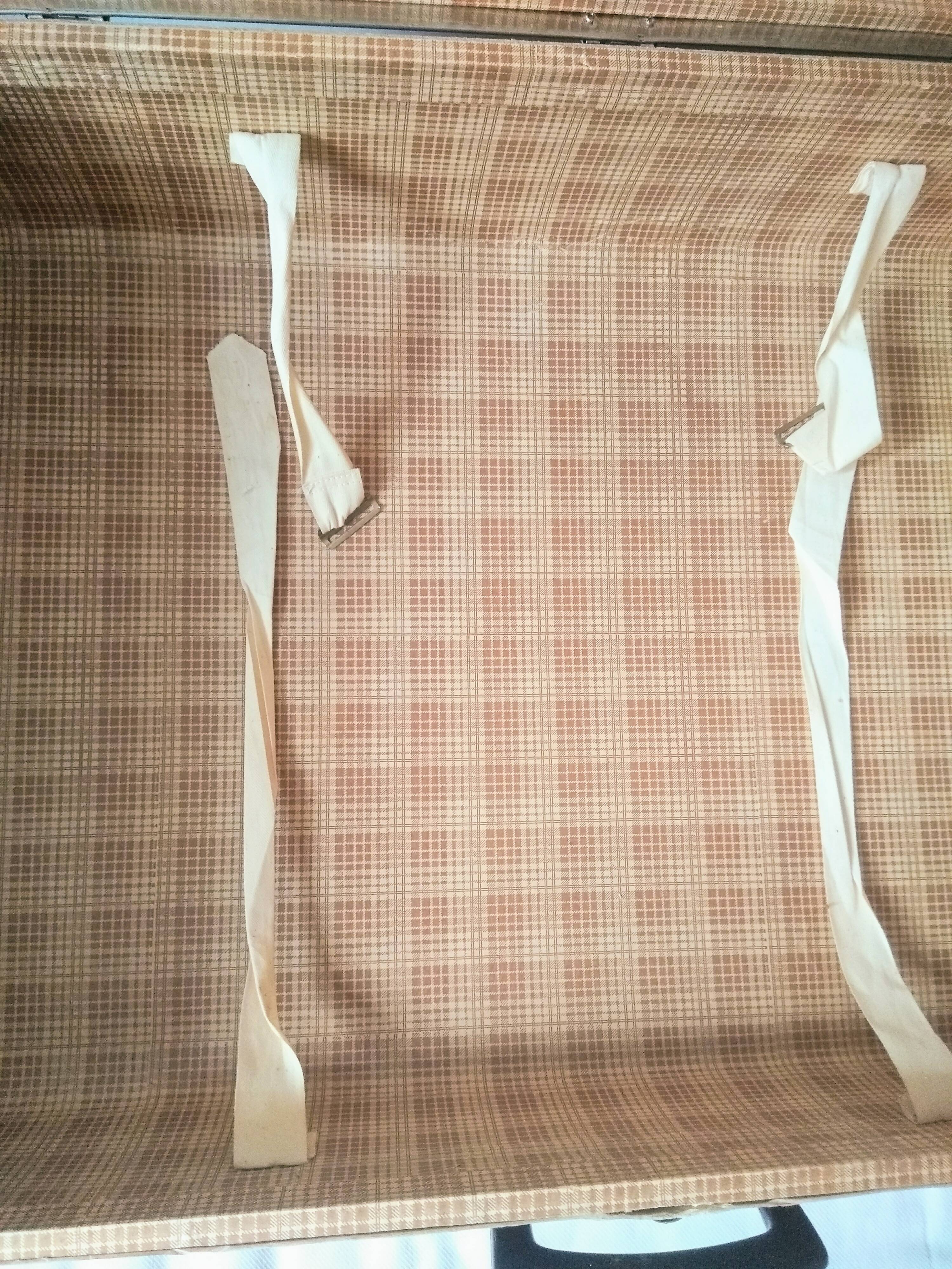 Large light brown cardboard suitcase and decorative vintage year 50 60 70 in very good condition