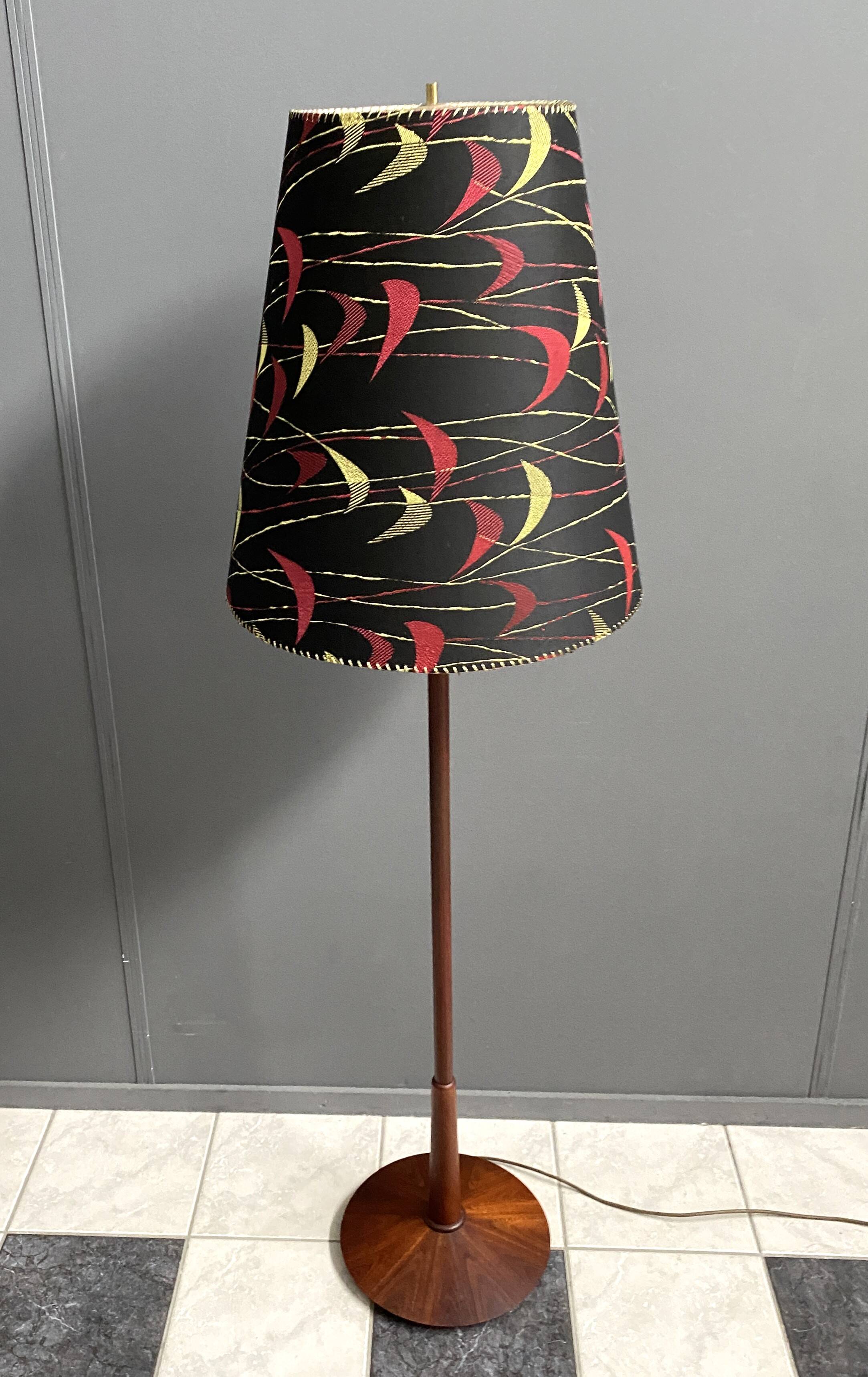 Danish Teak floor lamp with Black and Red , Yellow shade 1960s