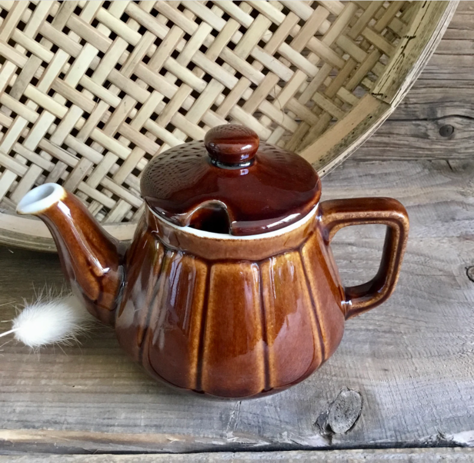 Vintage brown ceramic teapot