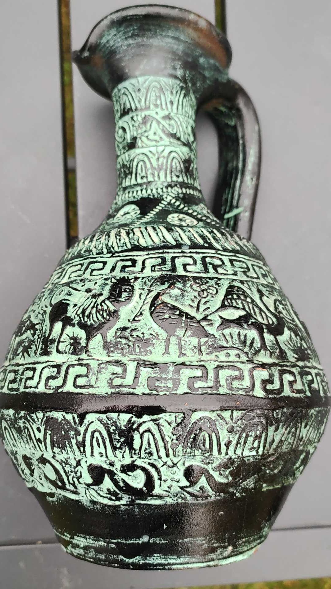 Ancient Greek/Rhodes amphora vase, with inclusions of animal decorations Greek mythology