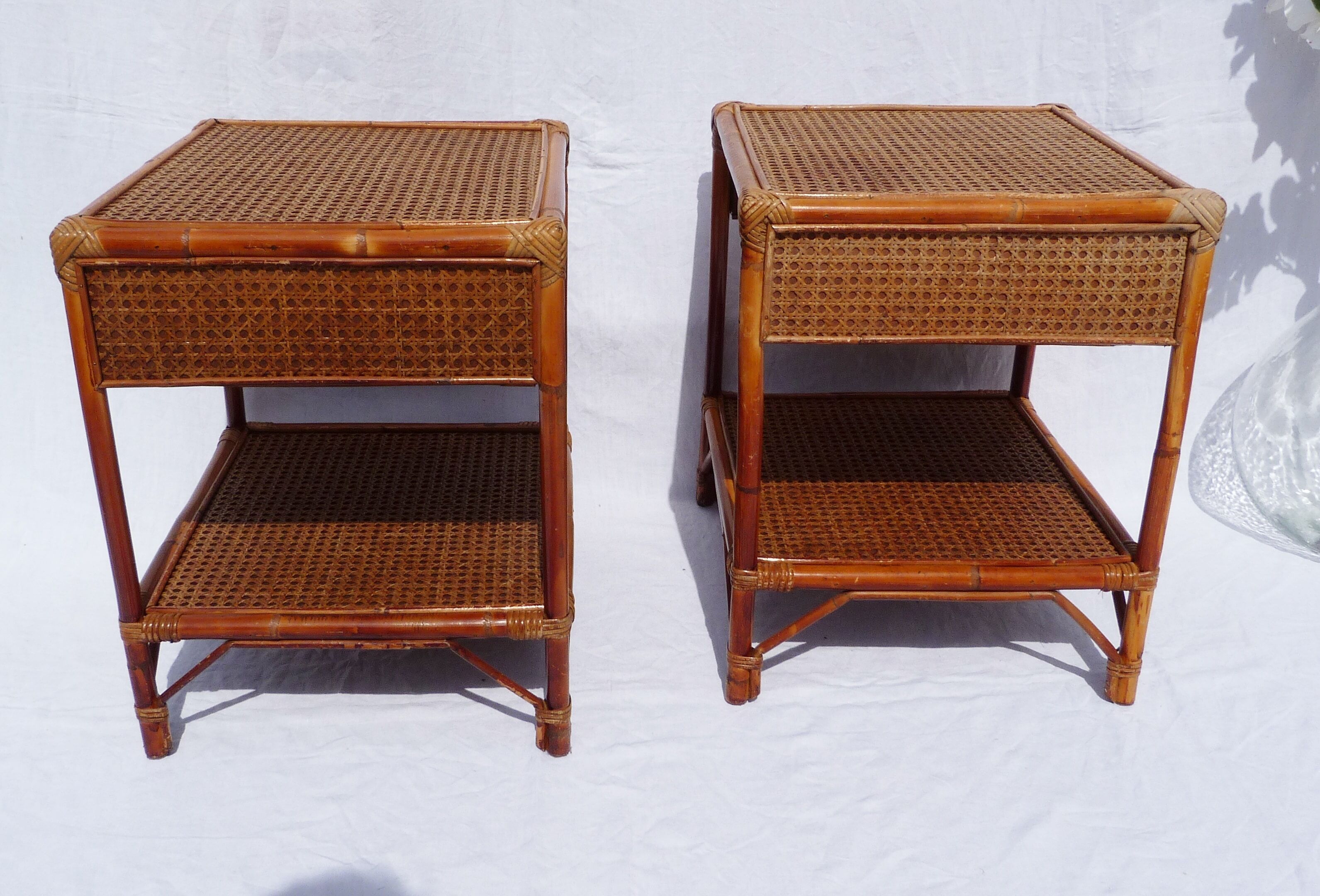 Pair of cane bedside tables