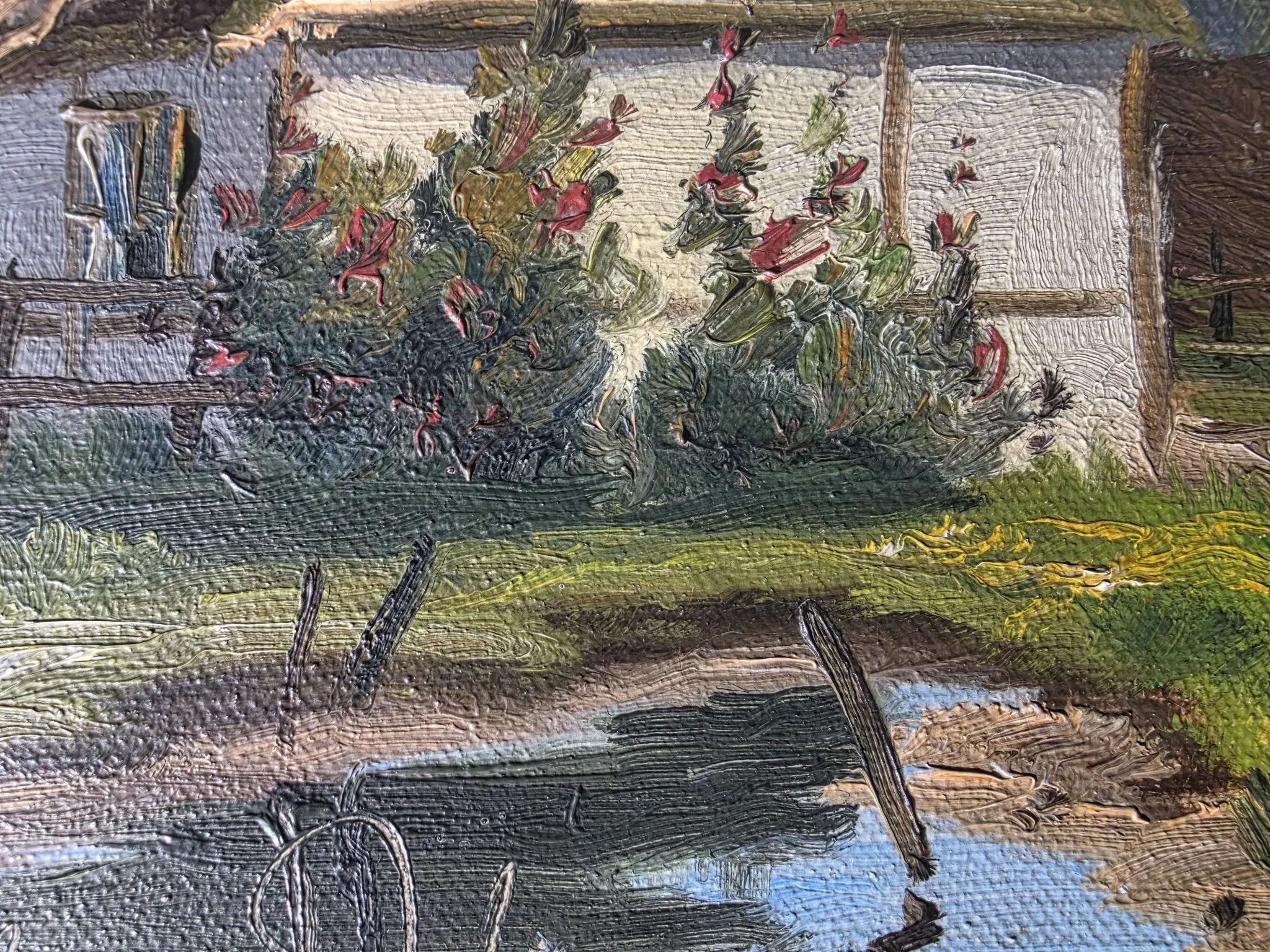 Vintage Farmhouse Landscape Oil Painting