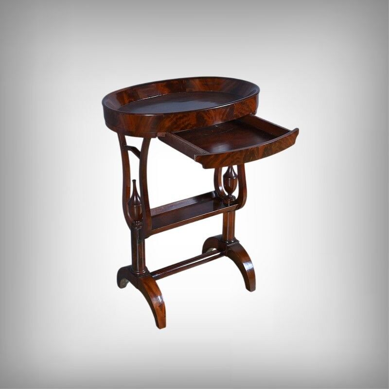 Mahogany burl catch-all table, Empire period – early 19th century