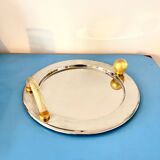 Vintage Palladium-Plated Serving Tray with Murano Glass Handles, Italy, 80s