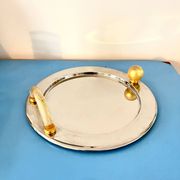Vintage Palladium-Plated Serving Tray with Murano Glass Handles, Italy, 80s