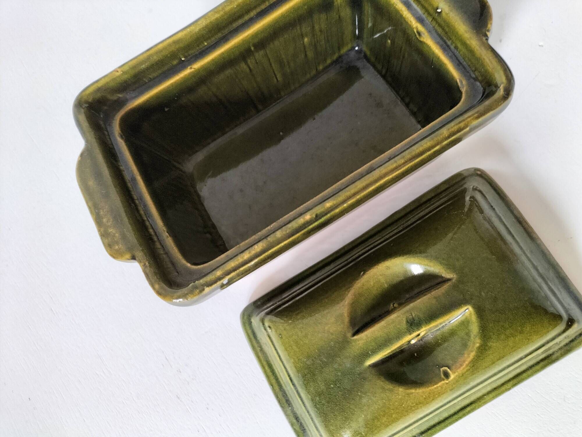 Small terrine in olive green glazed earthenware