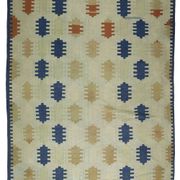 Grand vintage Turkish kilim in blue and ecru, 352 x 217 cm.